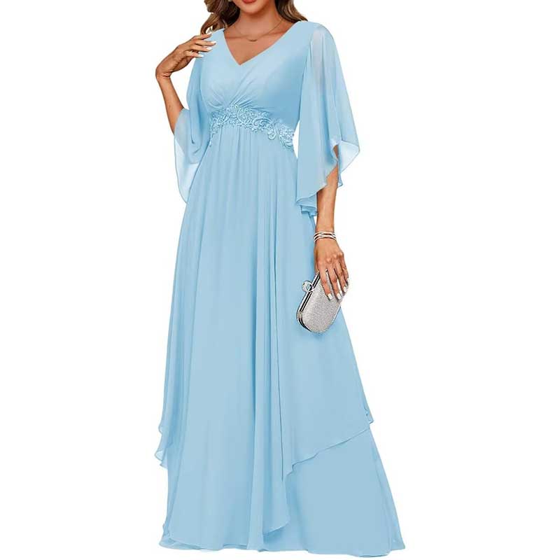 V-Neck Long Chiffon Bridesmaid Dress Breathable, Lightweight & Timeless
