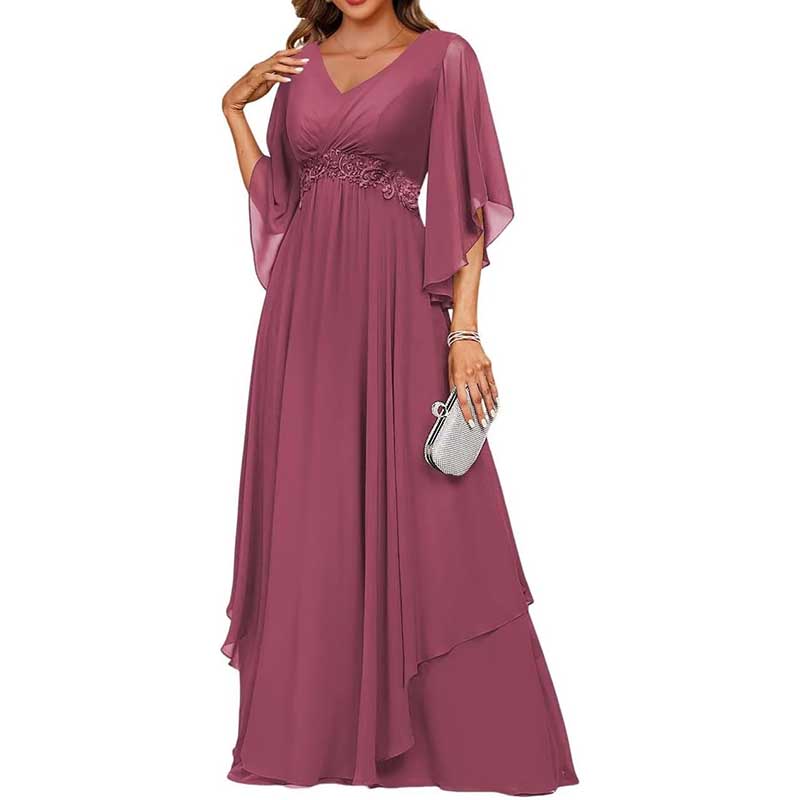 V-Neck Long Chiffon Bridesmaid Dress Breathable, Lightweight & Timeless