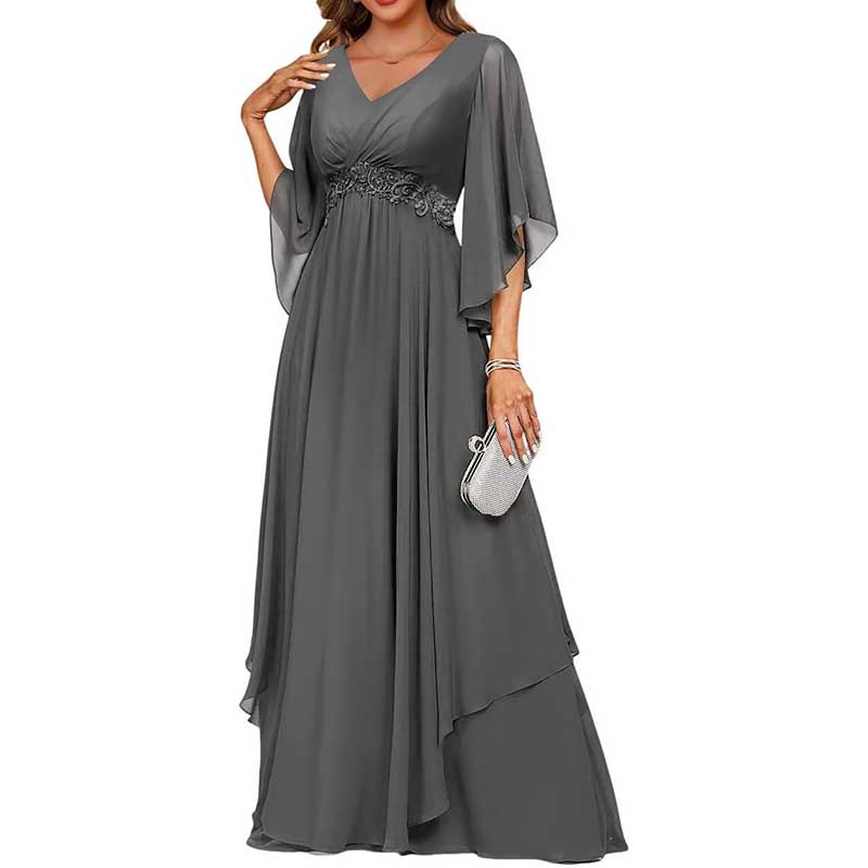 V-Neck Long Chiffon Bridesmaid Dress Breathable, Lightweight & Timeless