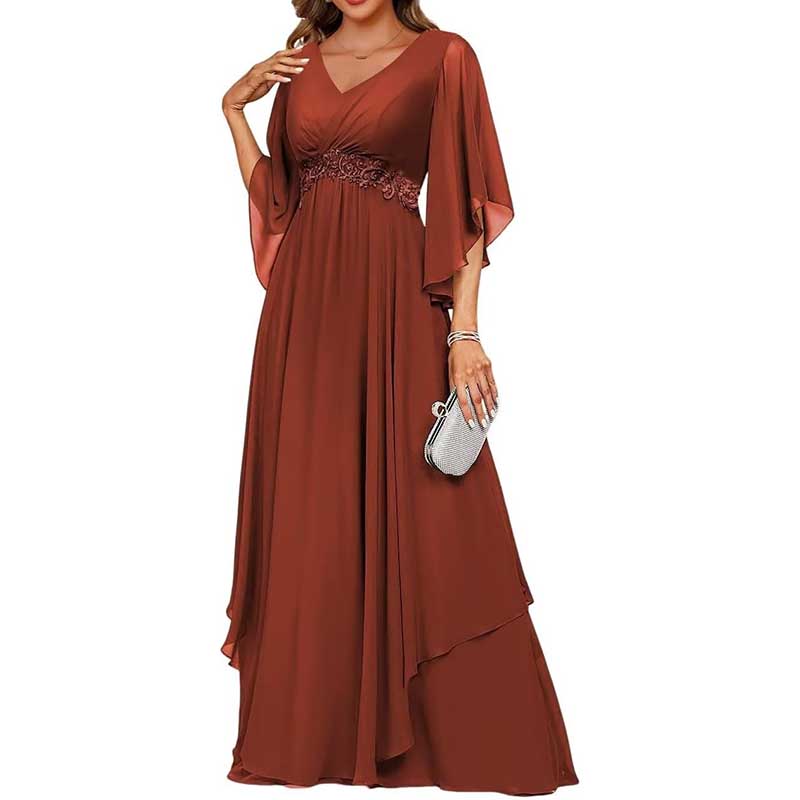 V-Neck Long Chiffon Bridesmaid Dress Breathable, Lightweight & Timeless