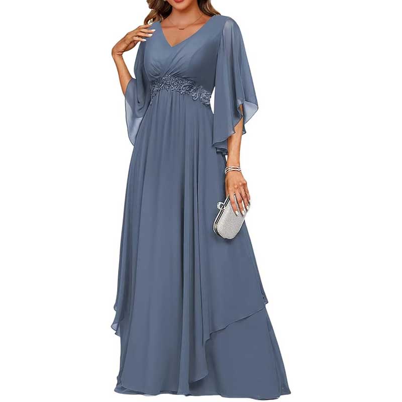 V-Neck Long Chiffon Bridesmaid Dress Breathable, Lightweight & Timeless