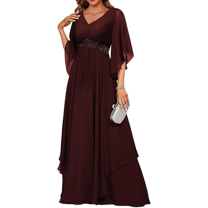 V-Neck Long Chiffon Bridesmaid Dress Breathable, Lightweight & Timeless