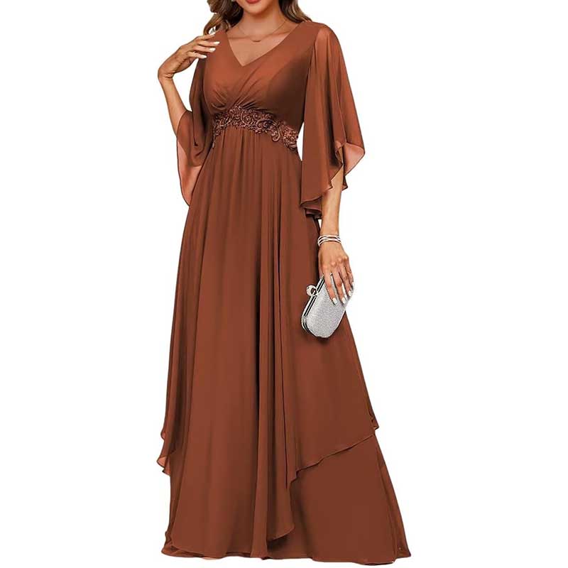 V-Neck Long Chiffon Bridesmaid Dress Breathable, Lightweight & Timeless