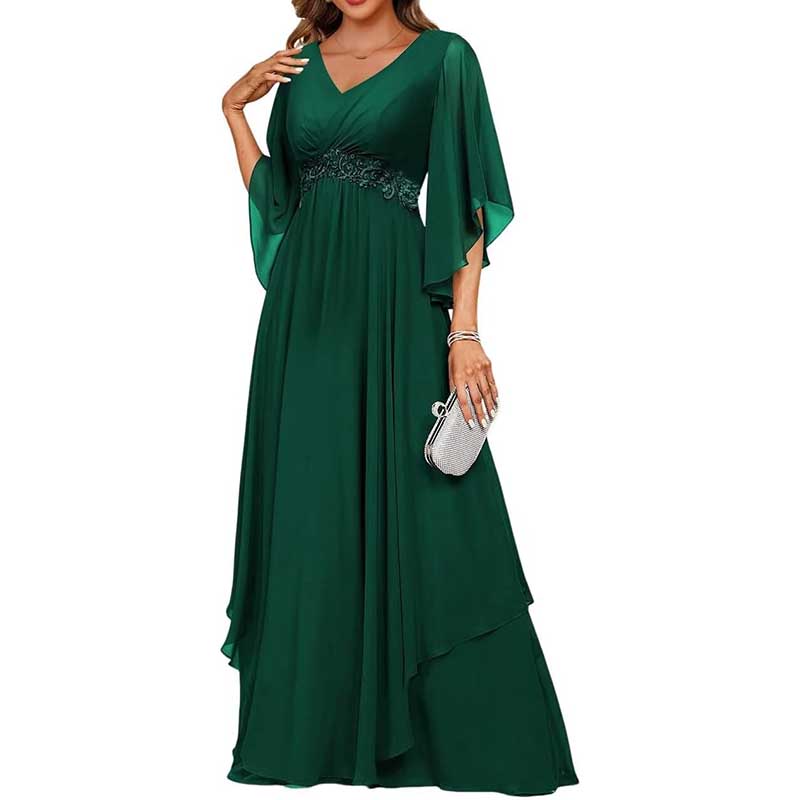V-Neck Long Chiffon Bridesmaid Dress Breathable, Lightweight & Timeless