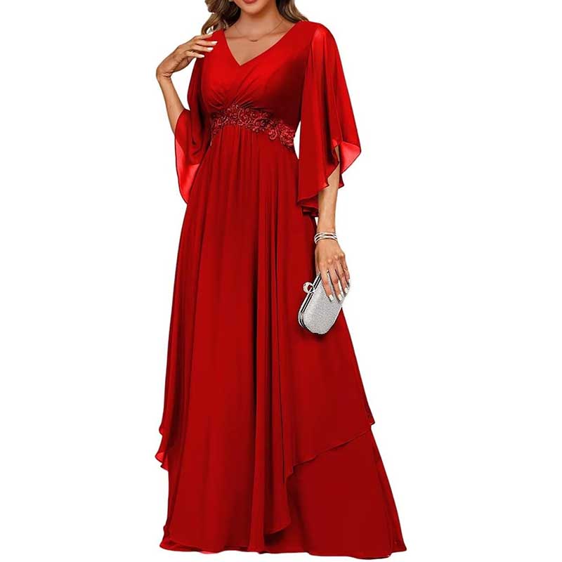 V-Neck Long Chiffon Bridesmaid Dress Breathable, Lightweight & Timeless