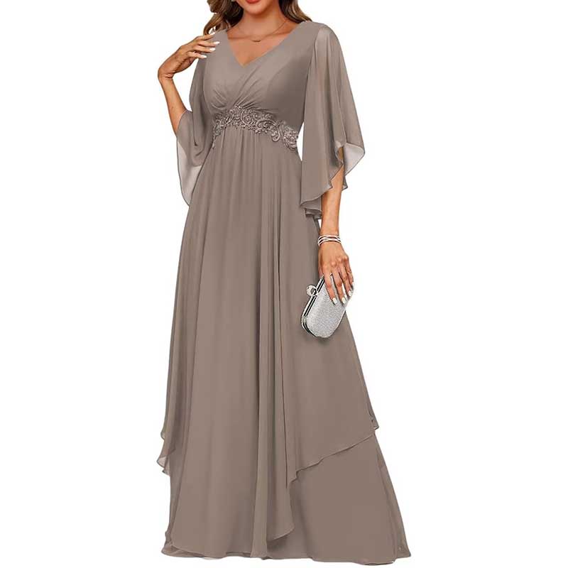 V-Neck Long Chiffon Bridesmaid Dress Breathable, Lightweight & Timeless
