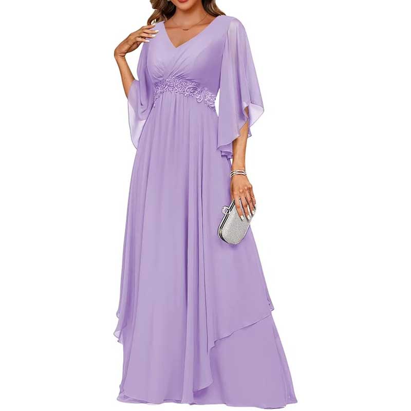 V-Neck Long Chiffon Bridesmaid Dress Breathable, Lightweight & Timeless