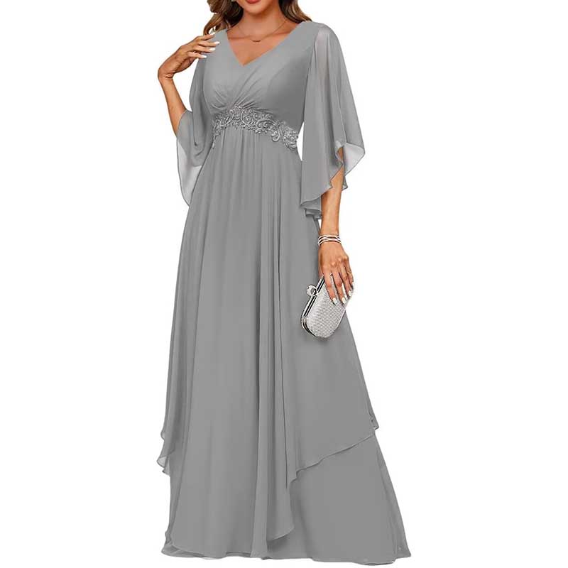 V-Neck Long Chiffon Bridesmaid Dress Breathable, Lightweight & Timeless