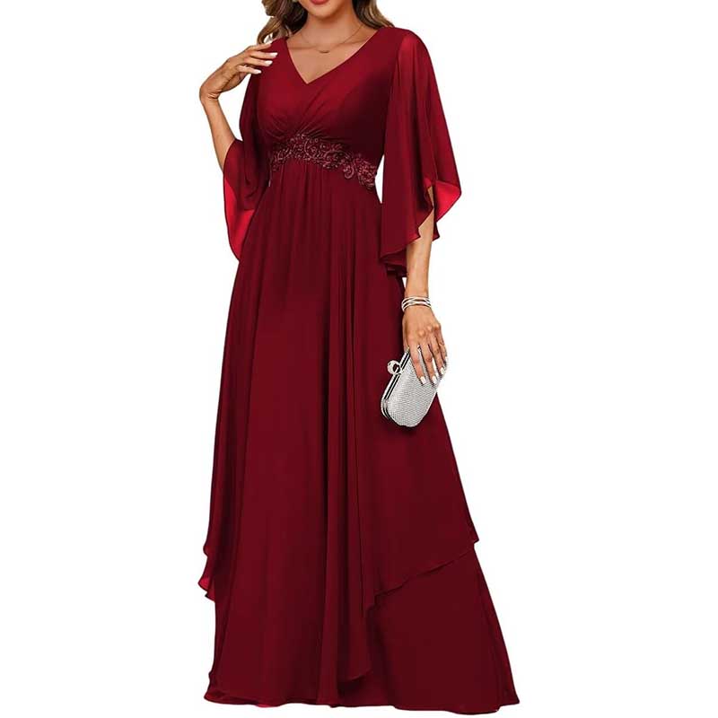 V-Neck Long Chiffon Bridesmaid Dress Breathable, Lightweight & Timeless