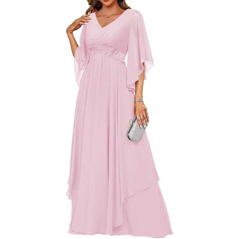 V-Neck Long Chiffon Bridesmaid Dress Breathable, Lightweight & Timeless