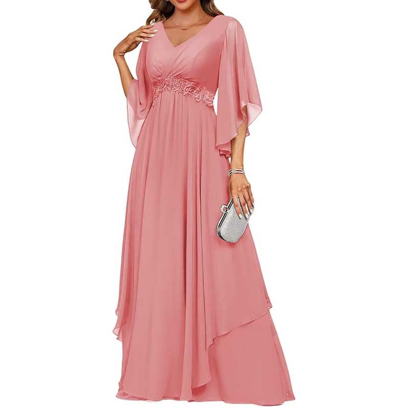 V-Neck Long Chiffon Bridesmaid Dress Breathable, Lightweight & Timeless