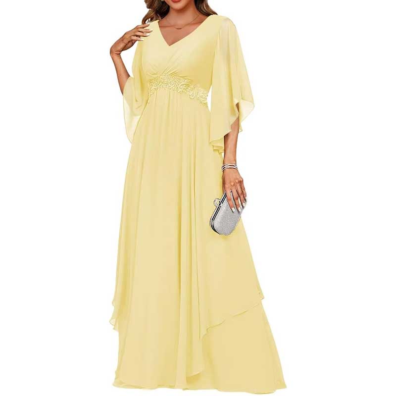 V-Neck Long Chiffon Bridesmaid Dress Breathable, Lightweight & Timeless