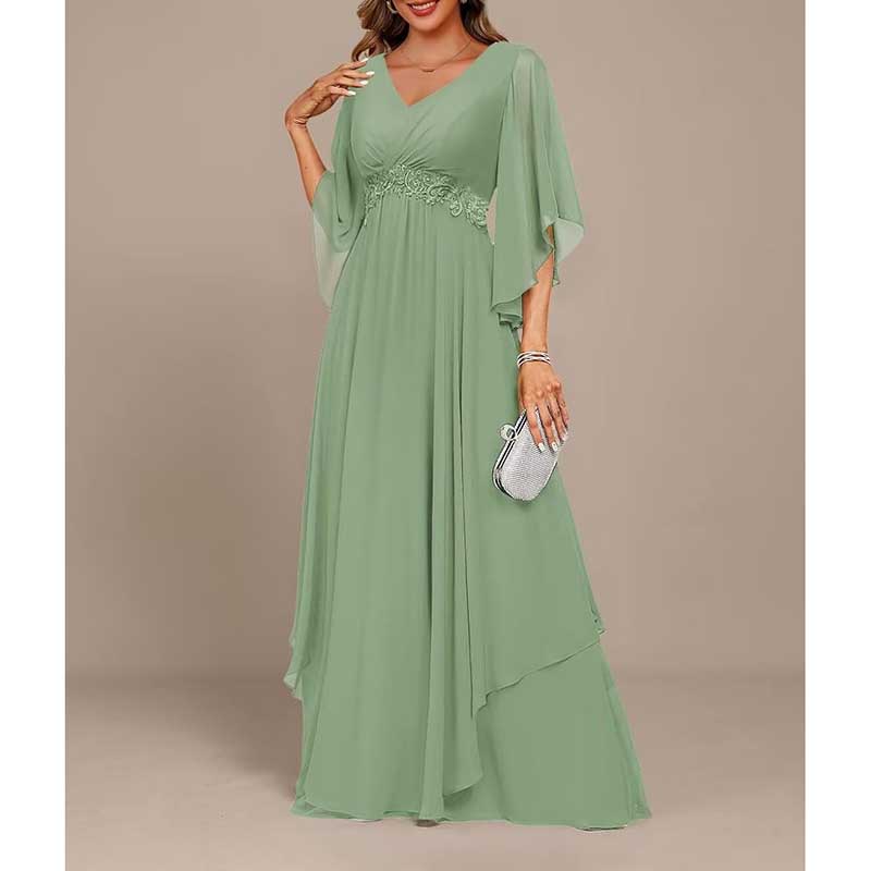 V-Neck Long Chiffon Bridesmaid Dress Breathable, Lightweight & Timeless