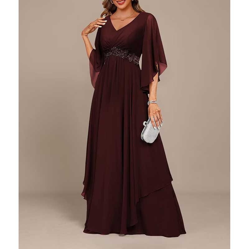 V-Neck Long Chiffon Bridesmaid Dress Breathable, Lightweight & Timeless