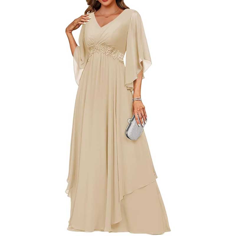 V-Neck Long Chiffon Bridesmaid Dress Breathable, Lightweight & Timeless