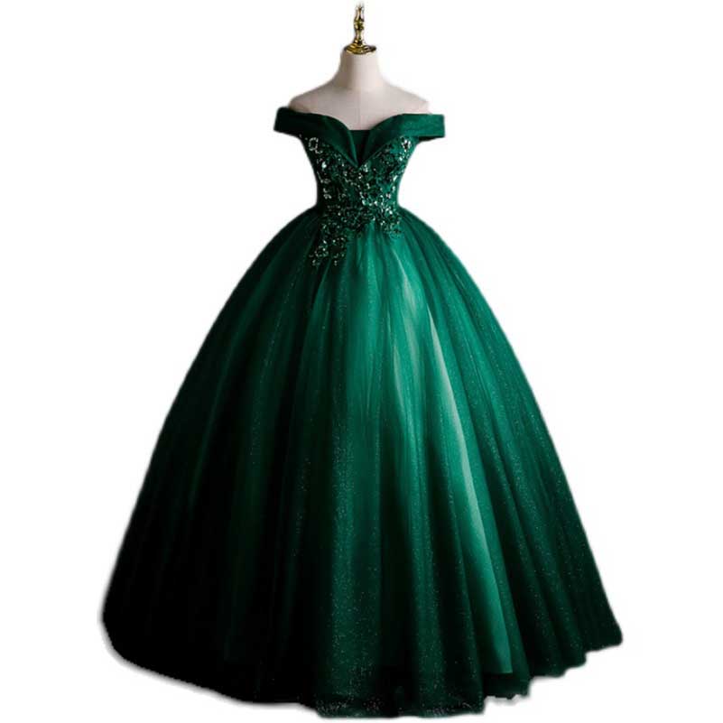 Emerald Green Ball Gown Off Shoulder Ball Gown Dress