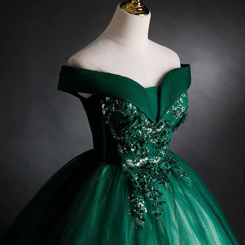 Emerald Green Ball Gown Off Shoulder Ball Gown Dress