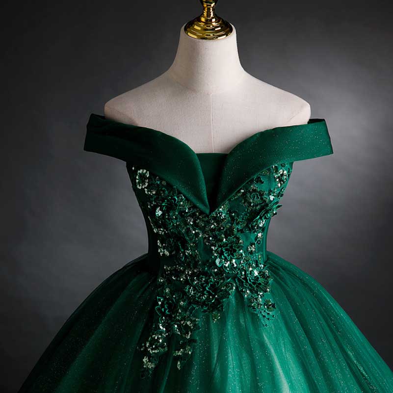 Emerald Green Ball Gown Off Shoulder Ball Gown Dress