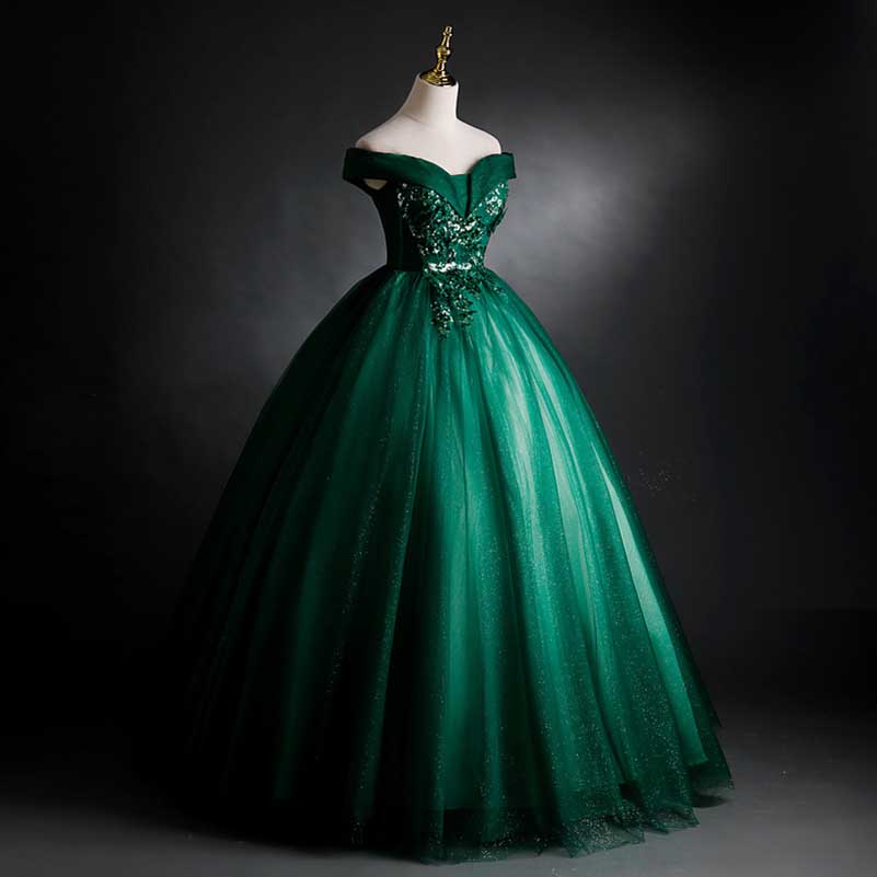 Emerald Green Ball Gown Off Shoulder Ball Gown Dress