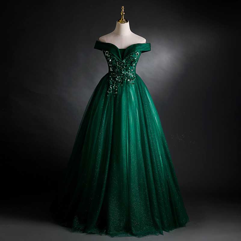 Emerald Green Ball Gown Off Shoulder Ball Gown Dress