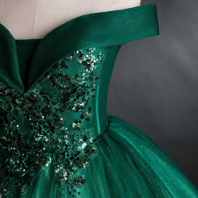 Emerald Green Ball Gown Off Shoulder Ball Gown Dress