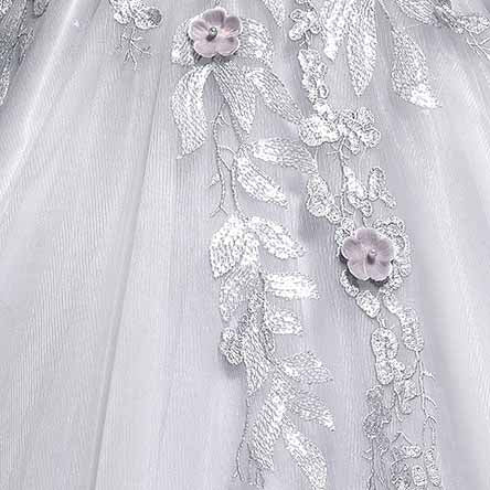Silver Prom Dress Long Sleeve Appliques Lace Formal Dress