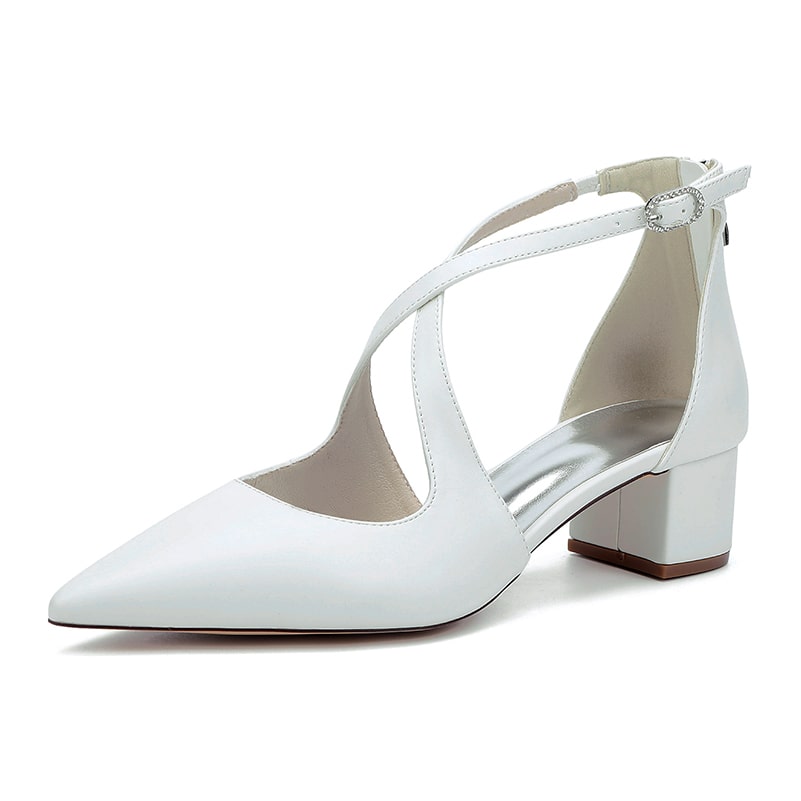 Faux Leather Wedding Shoes Chunky Crossing Straps Dress Shoes
