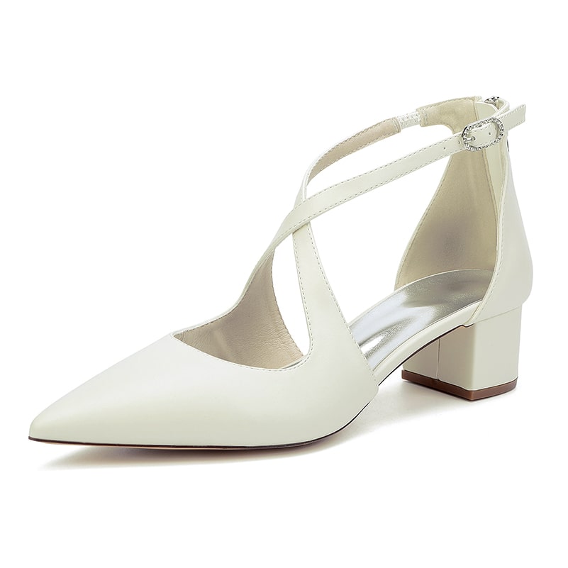 Faux Leather Wedding Shoes Chunky Crossing Straps Dress Shoes