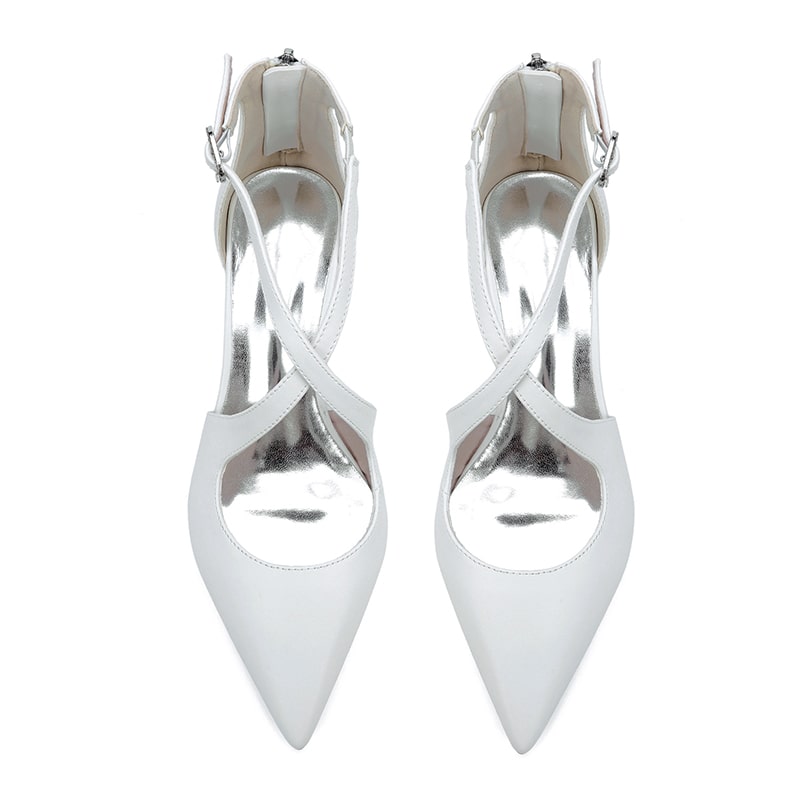 Faux Leather Wedding Shoes Chunky Crossing Straps Dress Shoes