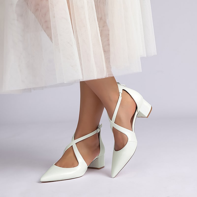 Faux Leather Wedding Shoes Chunky Crossing Straps Dress Shoes