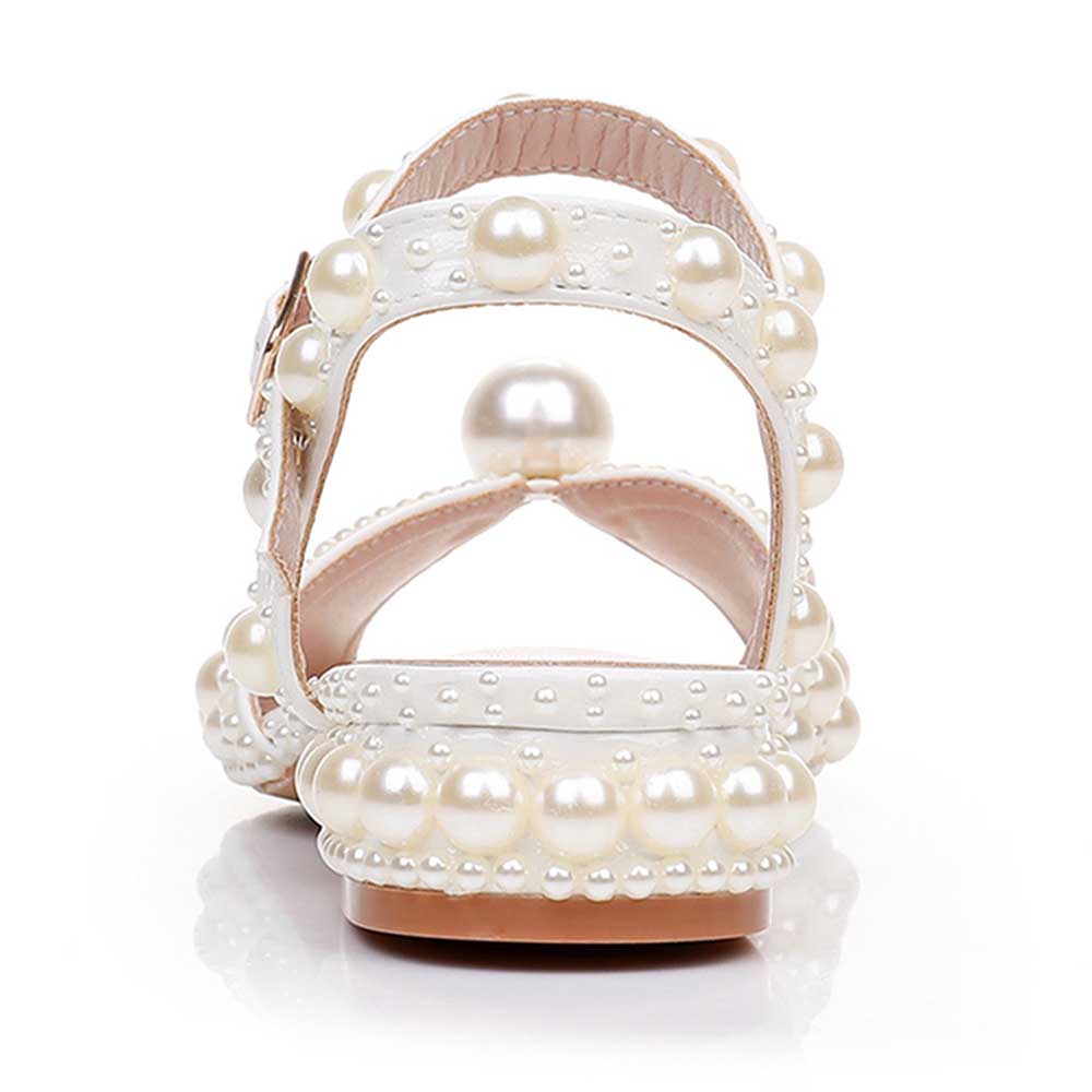 Flat Wedding Shoes Peep Toe Pearl Sandals