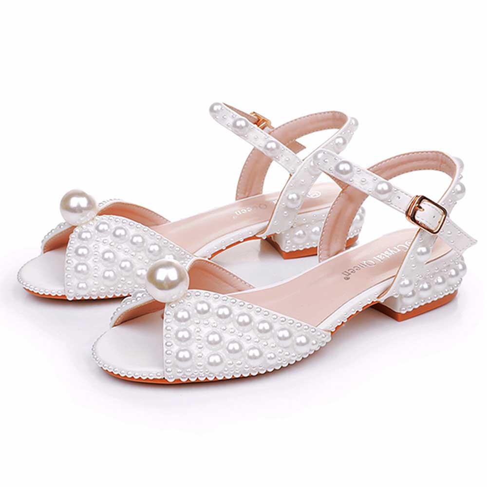 Flat Wedding Shoes Peep Toe Pearl Sandals