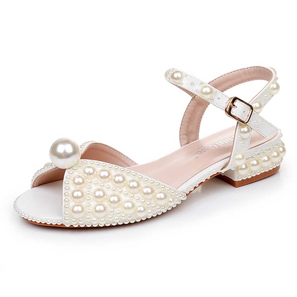 Flat Wedding Shoes Peep Toe Pearl Sandals