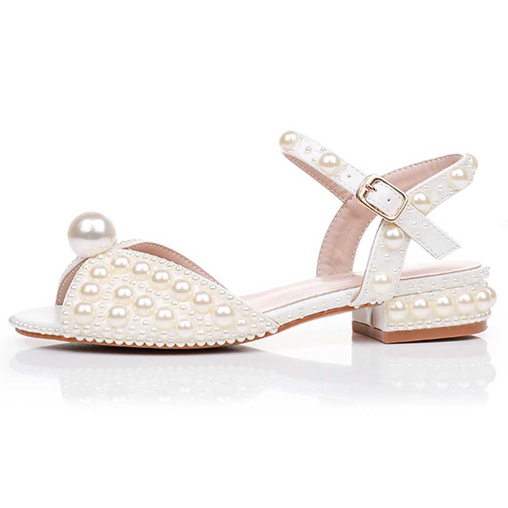Flat Wedding Shoes Peep Toe Pearl Sandals