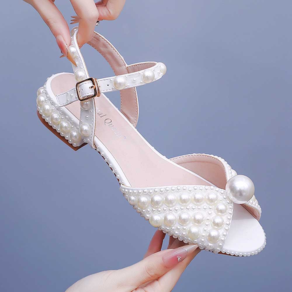 Flat Wedding Shoes Peep Toe Pearl Sandals