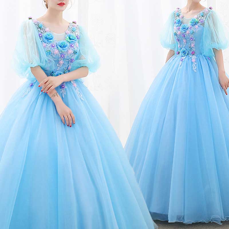 Floral Embroidered Tulle Ball Gown Event Dresses