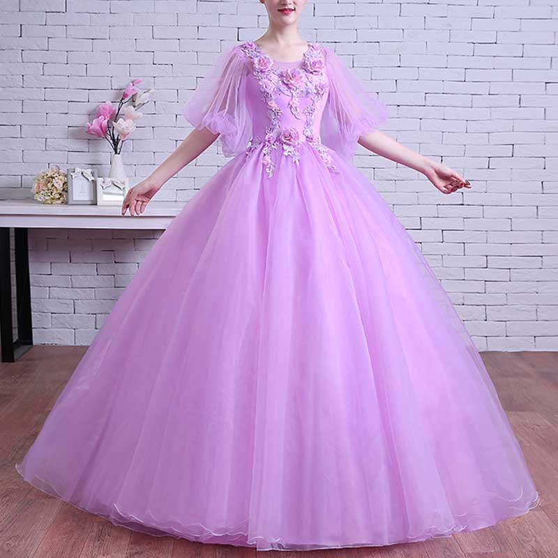 Floral Embroidered Tulle Ball Gown Event Dresses