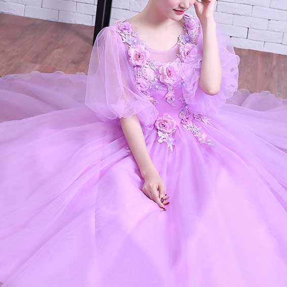 Floral Embroidered Tulle Ball Gown Event Dresses