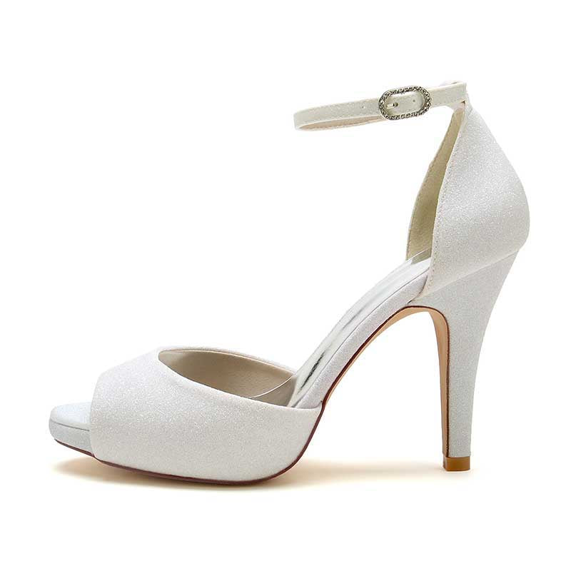 3.94" Glitter Pumps Ankle Strap Peep Platform Wedding Shoes