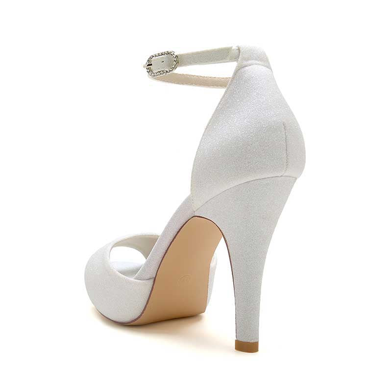 3.94" Glitter Pumps Ankle Strap Peep Platform Wedding Shoes