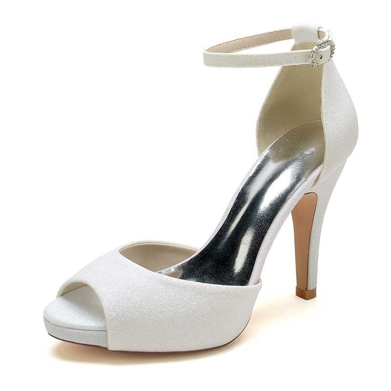 3.94" Glitter Pumps Ankle Strap Peep Platform Wedding Shoes