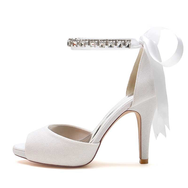 3.94" Glitter Pumps Lace-Up Peep Platform Wedding Shoes With Beads