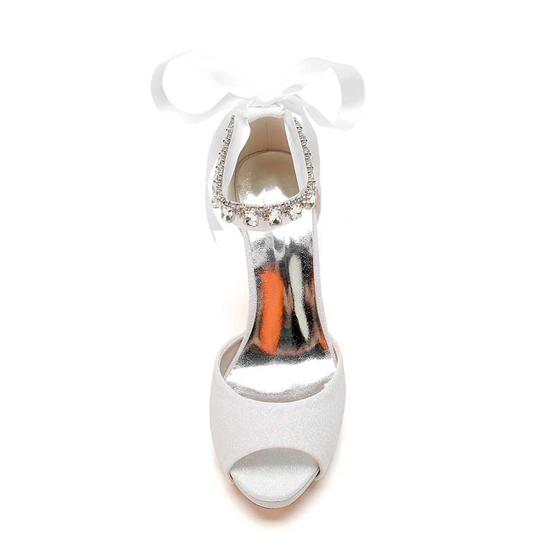 3.94" Glitter Pumps Lace-Up Peep Platform Wedding Shoes With Beads
