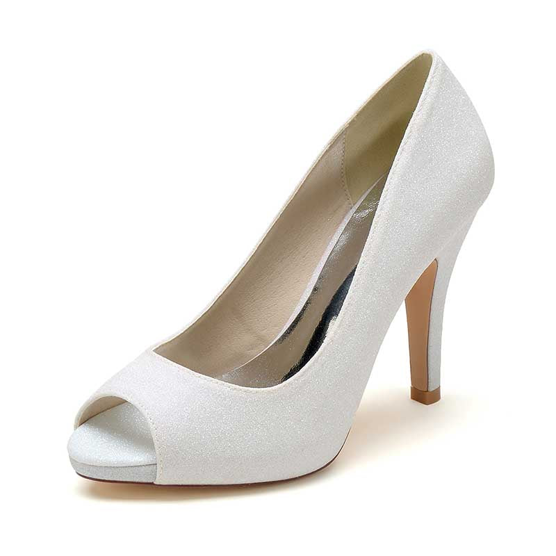3.94" Glitter Pumps Slip On Peep Platform Wedding Shoes
