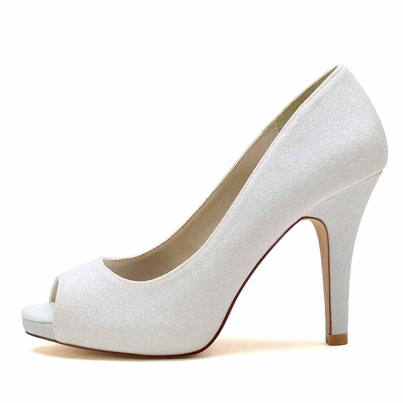 3.94" Glitter Pumps Slip On Peep Platform Wedding Shoes