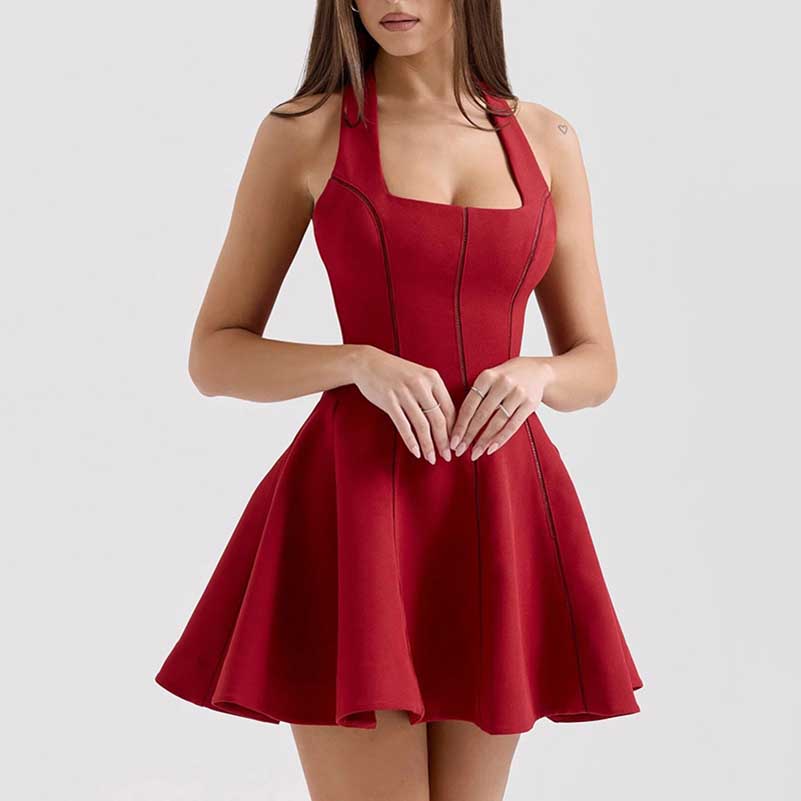 Halter Backless A Line Mini Dress