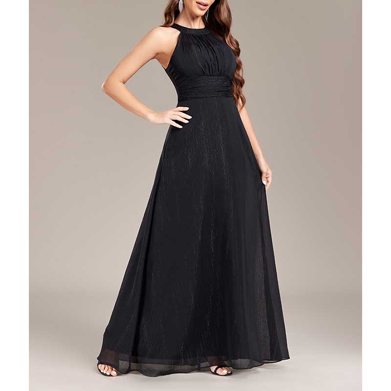 Halter Neck Wedding Guest Dress Black Long Evening Dress Maxi Prom