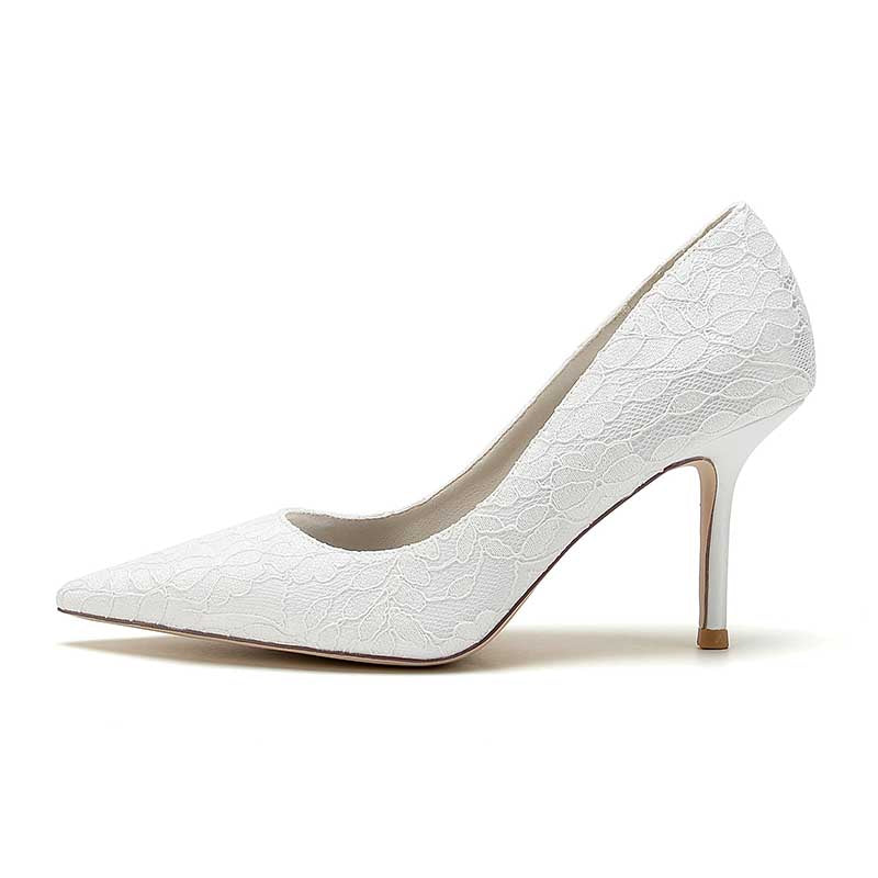 3.35" Heeled Lace Satin Bridal Shoes For Wedding