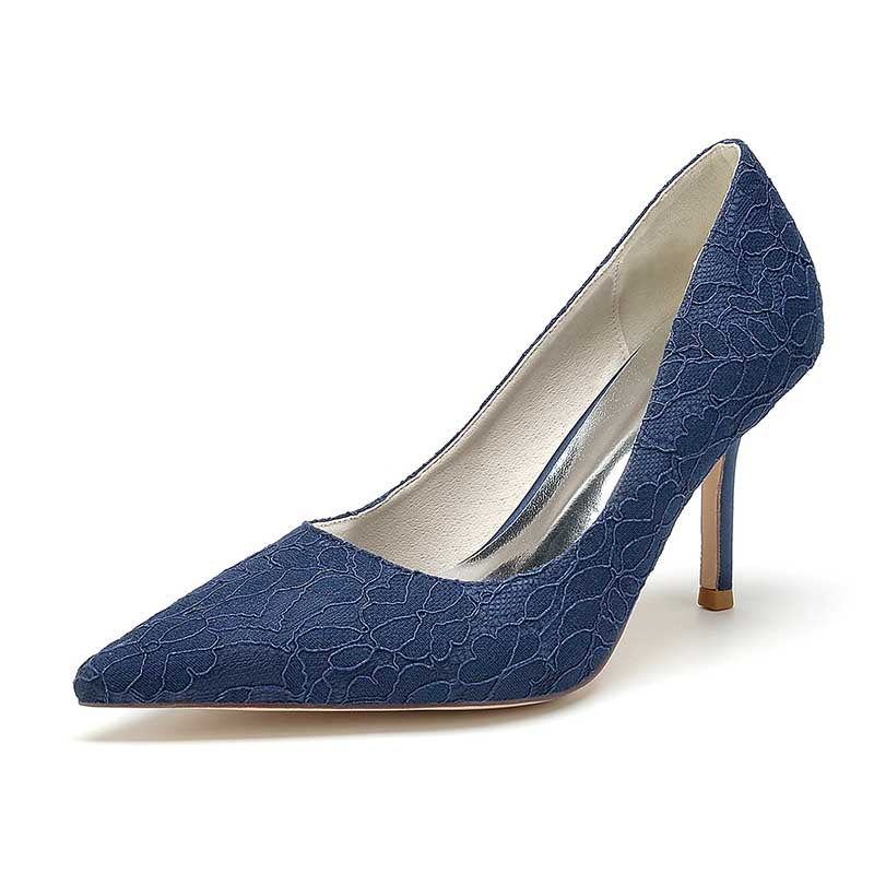 3.35" Heeled Lace Satin Bridal Shoes For Wedding