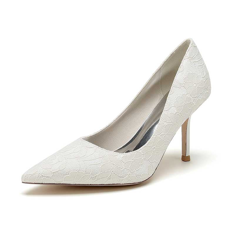 3.35" Heeled Lace Satin Bridal Shoes For Wedding
